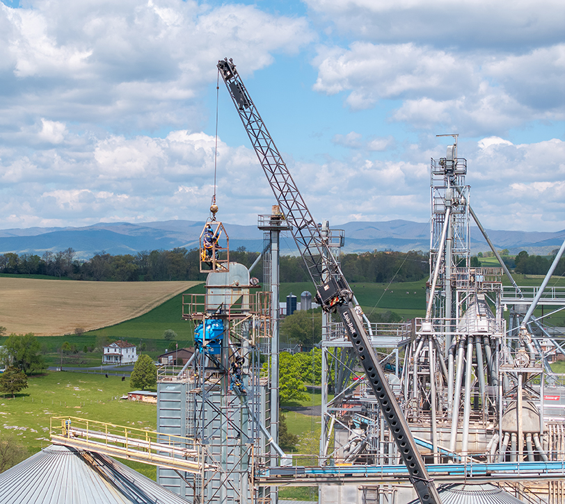 Crane at a millwright jobsite